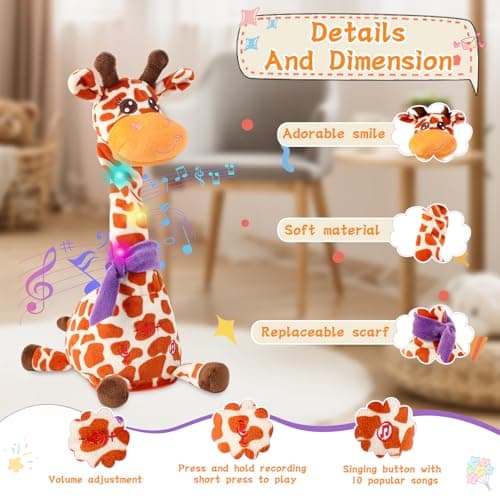LLUKEME Dancing Giraffe Toy Stuffed Animal Baby Toys Singing Song Toddlers Toy Repeats What You Say Glowing Musical Toy for Baby Birthday Gift Groovy Giraffe Toy (Giraffe Toy) - Thumbnail 6