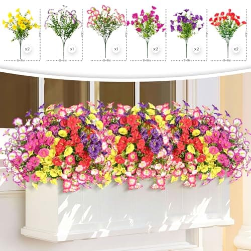 ICX Artificial Flowers for Outdoors, 10 Bundles Morning Glory Faux Flowers, UV Resistant Artificial Outdoor Flowers for Porch Garden Patio, Window Box Yard Front Door Spring Decoration (Mix 6 Colors) - Thumbnail 2