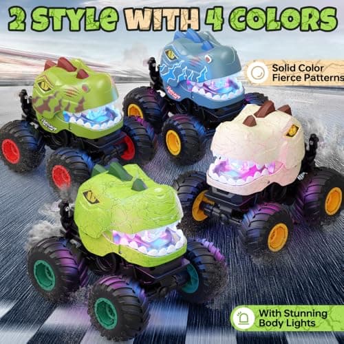Drefirsa Dinosaur Remote Control Car for Kids Ages 3-5 6-12, Remote Control Monster Truck with Spray, Light, 360° Rolling&90° Driving, All Terrain Dinosaur Toy for Boys Birthday Gift - Thumbnail 3