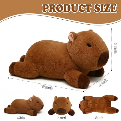 NIUBEHOHO Weighted Heating Capybara Stuffed Animal - 2.2lb Weighted Heated Stuffed Animals 17in Microwave Warmth Hugs Capybara Plush Unscented Heatable & Coolable Pads for Kids Girl Adult - Thumbnail 3