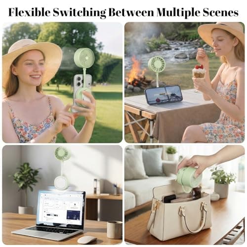 Magnetic Phone Clip Fan, Portable USB Rechargeable Personal Fan with 360° Flexible Gooseneck, 3 Speed Adjustable & Ultra-Wide Airflow, for iPhone, Stroller, Office, Desktop & Outdoor Travel (Green) - Thumbnail 4