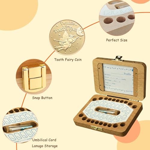 Tooth Fairy Tooth Holder, Handcrafted Natural Wood Storage Box with Fairy Gold Coin, Ideal for Baby Teeth Umbilical Cord Lanugo, Odorless Non-toxic Keepsake Organizer for Lost Teeth Preservation - Thumbnail 4