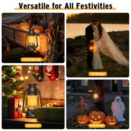 2 Modes Solar Lanterns Outdoor Waterproof, Rechargeable LED Flame Solar Lanterns Decorative Outdoor, Vintage Lantern Hanging Solar Lights for Yard, Porch, Camping, Patio, Garden, Cabin, Gifts (2 Pack) - Thumbnail 5