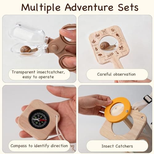 Bug Catcher for Kids, 10PCS Bug Catching Kit with Insect Cage, Butterfly Net, Magnifying Glass, Compass, Tweezers, ID Cards, Outdoor Explorer Science Kits Toys for Kids Boys and Girls Ages 3-12 - Thumbnail 6