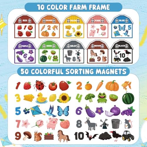 10Pcs Magnetic Color Sorting Toys 60 Toddler Magnets for Refrigerator, Cute Farm Animal Fridge Magnets for Early Education Toddler Color Sorting Learning Activities Boys Girls Gifts - Thumbnail 4