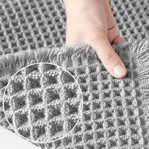SHIMOH Waffle Bath Mat, Super Absorbent Non-Slip Bath Mats for Bathroom Floor, Machine Washable Bathroom Rugs with Tassels, Rubber Backed Bathroom Mats, Ultra Soft. (Light Gray, 24" X 36") - Thumbnail 4