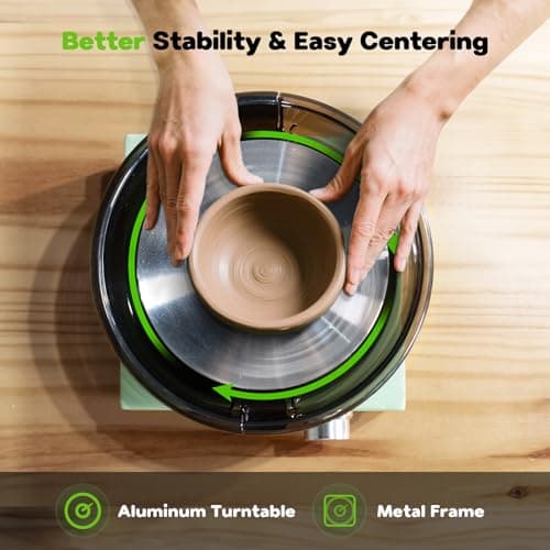 Alldeer Mini Pottery Wheel Kit - 6" Turntable Two-Way Rotation Clay Wheel, Metal Frame, Removable Splash Tray Ceramic Making Kit with 18PCS Sculpting Tools, Pottery DIY Machine for Kids and Beginners - Thumbnail 3