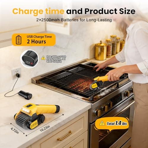5000mAh 350 Mins Runtime Electric Rotary Grill Brush, 800RPM Powerful Outdoor Automatic Grill Cleaning Brush, 304 Stainless Steel No Bristle Shedding Cordless BBQ Cleaner - Thumbnail 6