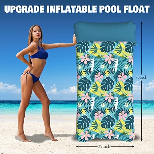 HomeKaren Oversized Pool Float Lounge Fabric-Covered 73" x 39", Inflatable Tanning Pool floaties for Adults, Pool Raft Lounger and Pool rafts & Inflatable Ride-ons for Pool Party, sea, Beach, Lake - Thumbnail 3
