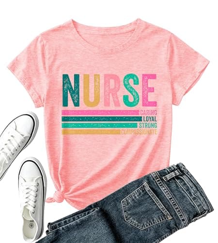 Nurse Shirt Women Nurseing School T Shirt-Vintage Nurse Short Sleeve Medical Tee Tops Inspirational Shirt A-Pink - Image 1