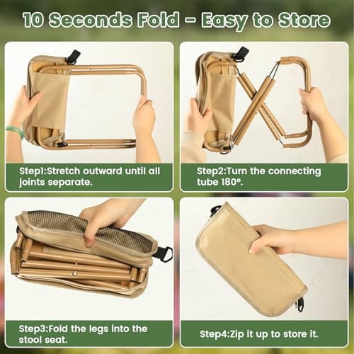 MGUOXA Portable Folding Stool 2-in-1 Camping Chair with Sling Bag Lightweight 12inch /264lbs Load Collapsible Stool Seat for Adults Camping Fishing Hiking BBQ Travel Rest（Yellow） - Thumbnail 3