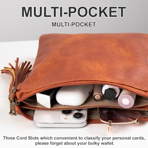 seOSTO Vegan Leather Crossbody Purse for Women, Adjustable Strap Multi-Compartment Sling Bag, Gifts For Teenage Girls（Brown） - Thumbnail 3