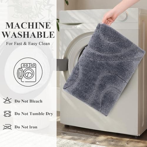 HEBE Bathroom Rugs Sets 5 Piece, Soft Absorbent Microfiber Bath Mat for Bathroom, Non Slip Washable Bath Rug Set with Toilet Cover, Bath Runner and U-Shaped Contour Toilet Rug, Dark Grey - Thumbnail 6