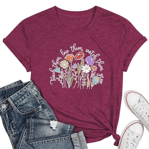 Teacher's Day Tshirt - Women's Teacher Gift Short Sleeve Flower Graphic Tee - Image 1