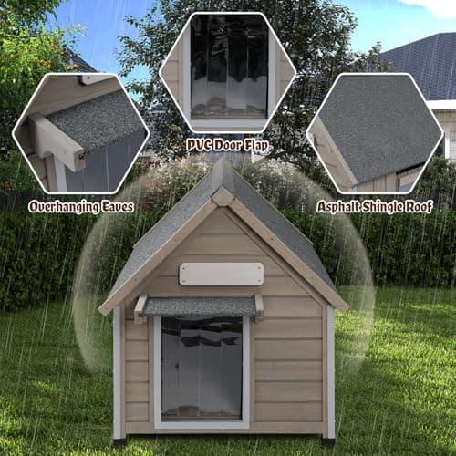 Ketive Dog House Outdoor Weatherproof,Wooden DogHouses for Medium Small Dogs, Indoor & Outdoor with Anti-Chewing Iron Frame, Ventilated Window, Easy Assemble, 26" L x 32" W x32 H - Thumbnail 4