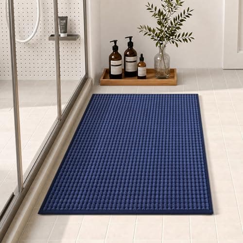 tchdio Bathroom Rugs, Absorbent Quick Dry Thin Bath Mat, Non Slip Washable Bath Rugs with Solid Rubber Backing, Low Profile Bath Mats for Bathroom, Blue, 20" x 32" - Image 1