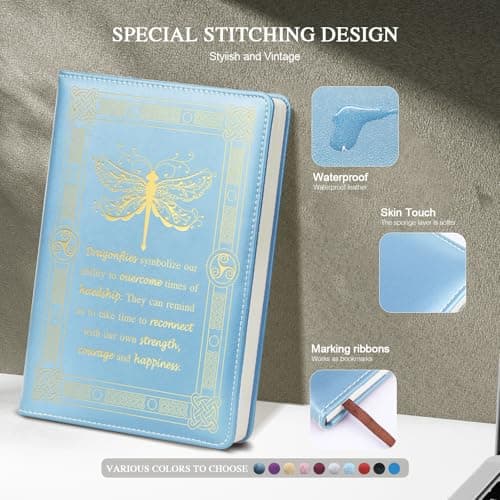 QDWXDEL Dragonfly Gifts for Women,Journal for Women,A5 Hardcover Leather Journal - 200 Pages Premium Paper Notebook, Journal Notebook for School, Work (Dragonfly Sky Blue) - Thumbnail 3