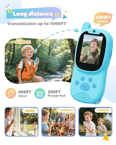 Eveedo Video walkie talkies for Kids,2 Pack Rechargeable Kids Walkie Talkies can Send Messages,Christmas Birthday Gifts for Kid Age 3-12,Portable Toddler Toy for 4 5 6 7 8 9 Year Old Girls Boys Blue - Thumbnail 5