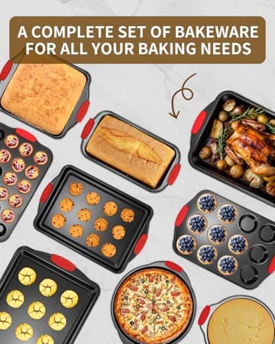 Ymiton Baking Pans Set with Silicone Handles, 34 PCS Nonstick Bakeware Sets, Oven Pan Set Includes Baking Tray, Cookie Sheet, Cake Pans, Loaf Pan, Muffin Pan, Pizza Pan - Thumbnail 2