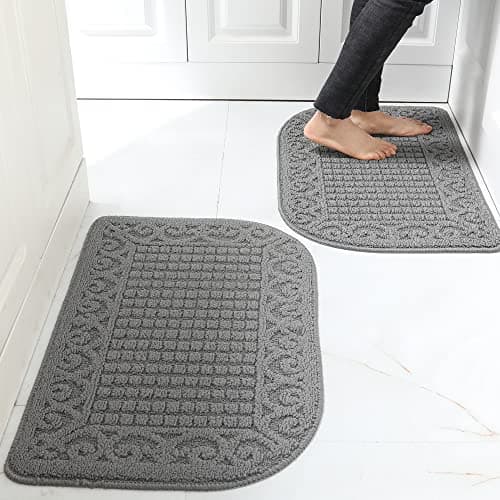 COSY HOMEER 27X18 Inch Anti Fatigue Kitchen Rug Mats are Made of 100% Polypropylene Half Round Rug Cushion Specialized in Anti Slippery and Machine Washable (Grey 2pc) - Image 1