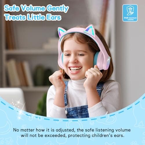 LOBKIN Kids Bluetooth Headphones,Over Ear Kids Headphones Wireless with Mic 50H Playtime Colorful LED Lights AUX Cord 94dB Safe Volume Limited Foldable Design for Boy Girl Travel/School/iPad - Thumbnail 3
