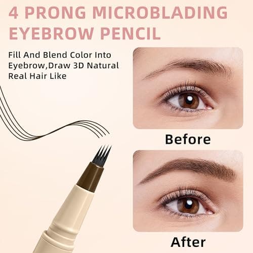 Eyebrow Pencil Makeup Kit, Waterproof 4-Tip Microblading Eyebrow Pen & Eyebrow Pomade, Dual-Ended Brush, Long-Lasting Smudge-Proof Brow Kit for Natural Wild Brows, Dark Brown - Thumbnail 5