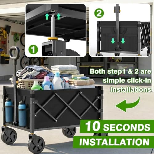 Geeobin Collapsible Wagon Cart with Wheels Foldable, 360lbs Large Capacity Portable Folding Utility Heavy Duty Beach Wagons Cart with All-Terrain Wheels for Shopping, Camping, Sports, Garden - Thumbnail 3