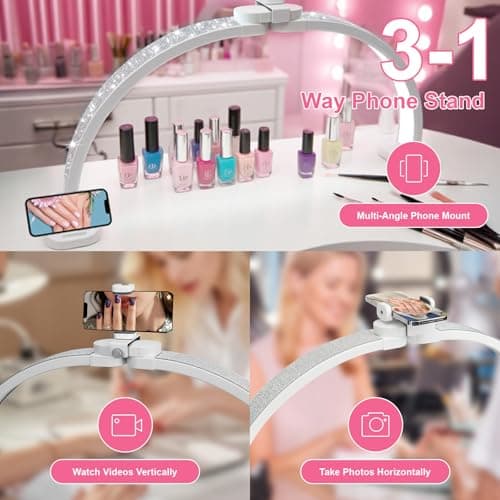 obcd Half Moon Light for Nail Desk 31" Foldable LED Nail Desk Lamp with Phone Holder, Professional Nail Tech Light for Manicure & Beauty Studio - Thumbnail 3