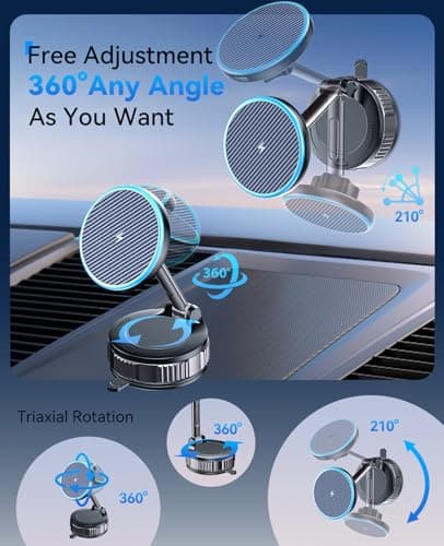 ILOUYU iPhone Car Mount Charger [15W Fast Wireless Charging, 120+ LB Strongest Suction & 2800gf Strongest Magnetic] 360° Adjustable Car Phone Holders for Your car, for iPhone 17 16 15 14 13 12 Series - Thumbnail 6