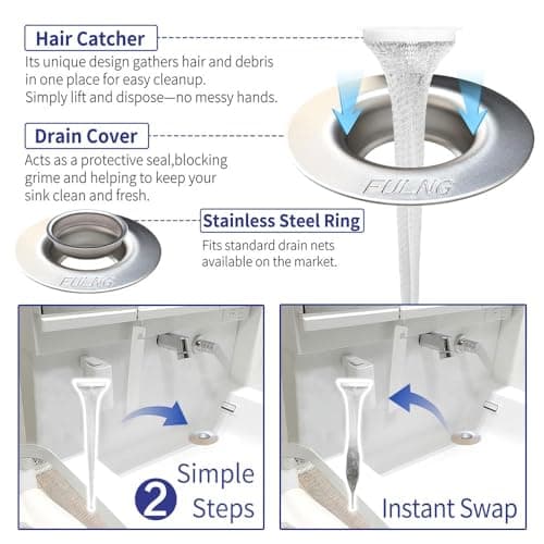 FULNG Bathroom Sink Drain Hair Catcher, No-Touch Cleaning with 20 Replaceable Nets, Stainless Steel Strainer, Fits 1.4"-1.8" Standard Drains, Easy Install, Anti-Clog - Thumbnail 3
