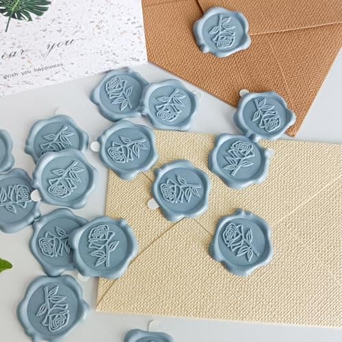 Pilloze 50 Pcs Adhesive Blue Rose Wax Seal Stickers, Blue Rose Seal for Envelope, Wedding Invitation Stickers for Envelope, Invitation, Scrapbook - Thumbnail 4