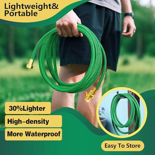 Non-Expandable Garden Hose 25ft, Flexible Water Hose with High-Density Fabric & Leak-Proof Metal Interface, Kink Resistant Wearproof Water Pipe for Gardening, Car Wash, Lawn, Yard - Thumbnail 6