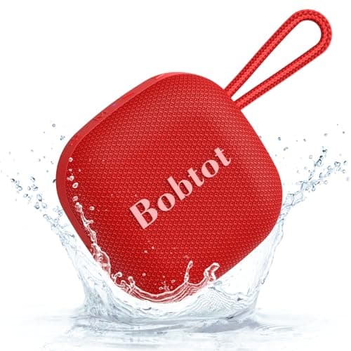 Bobtot Portable Bluetooth Speakers Wireless - IPX7 Waterproof Shower Speaker with 16 Hours Playtime, Loud Stereo Sound, TWS, Built-in Mic, Mini Size with Lanyard to Carry, Red - Image 1