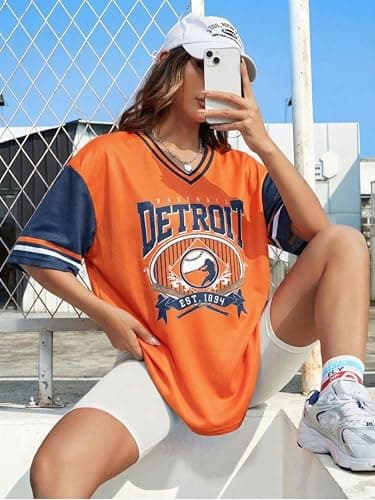 Baseball Jersey Shirts for Women - Baseball Detroitv T-Shirts Funny Game Day Fan Clothes Tops Orange - Thumbnail 4