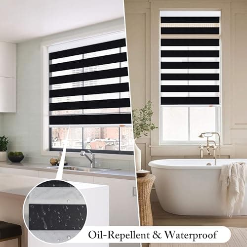 GHV Zebra Blinds for Windows Corded Blackout Dual Layer Privacy Shades Light Control for Day and Night Home Office (Black, 36 in (W) x 64 in (H)) - Thumbnail 6