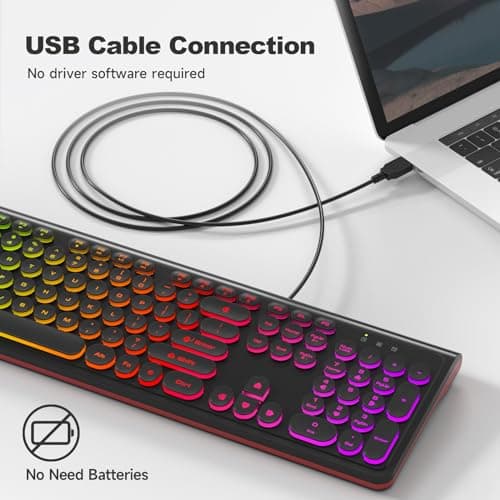 Dilter USB Wired Computer Keyboard with Backlit - Full Size Office Keyboard with Number Pad, Caps Indicators, Foldable Stands, for PC Laptop Desktop Windows 7 8 10 11 (Black) - Thumbnail 2