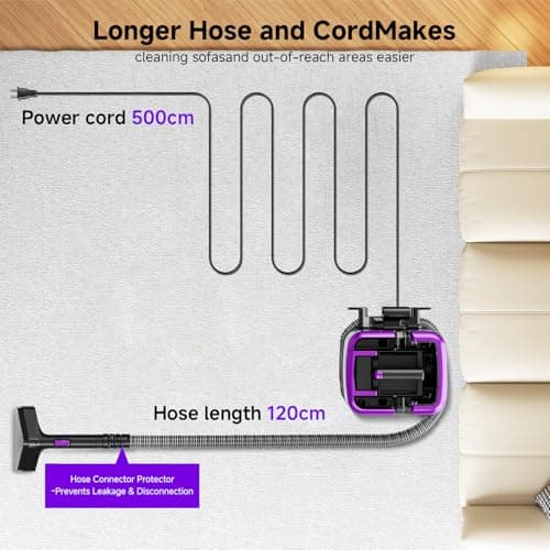 Vaconly Portable Carpet Cleaner & Upholstery Cleaner Machine - 21Kpa Carpet Cleaner Machine, Self-Cleaning, Deep Cleaner for Pet Stains, Cars, Couch, Rug, Furniture with Dual Brush, Large Tank, Purple - Thumbnail 6