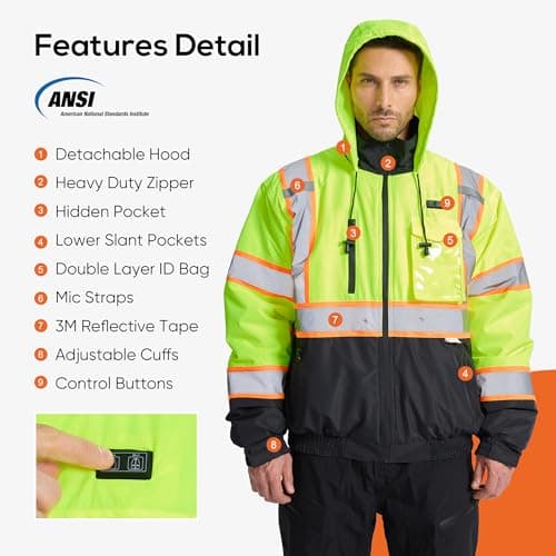 SRsafety Safety Heated Jacket,Waterproof Safety Jacket for Men with Pockets, Reflective High Visibility Safety Heated Jackets - Thumbnail 4