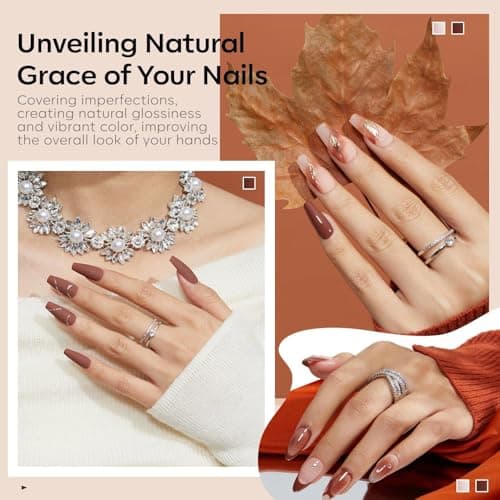 modelones Brown Gel Nail Polish Set 2 Pcs 15 ML Nude Brown Winter Gel Polish Neutral Skin Tone Translucent Nude Soak Off Gel Nail Kit Manicure DIY At Home Nail Art Salon Gift For Women Girl - Thumbnail 2