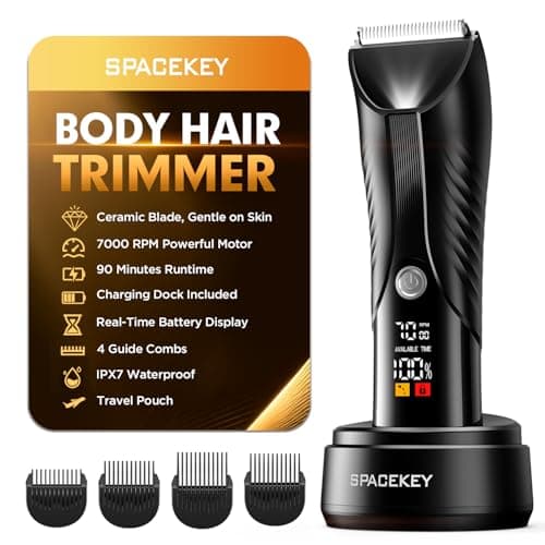 Spacekey Electric Body Hair Trimmer - IPX7 Waterproof Ball Trimmer for Men with LED Light, Wet/Dry Groomer, USB-C Rechargeable, Travel Bag Included - Men's Pubic, Groin and Body Shave - Image 1