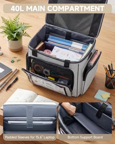 Amythe Rolling Teacher Tote Bag with 15.6" Laptop Compartment, 5 Wheels Laptop Briefcase with Detachable Trolley, Wheeled Bag for Men Women for Work, Office, Craft-Gray - Thumbnail 5