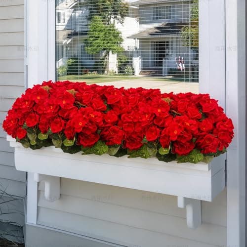 FULLMUSIC Artificial Flowers for Outdoor, UV Resistant Realistic Geranium Fake Flowers-Faux Flowers for Outdoor planters, Garden, Porch, Patio, Window Box Home Decor All Year Round (8 pcs, Red) - Thumbnail 2