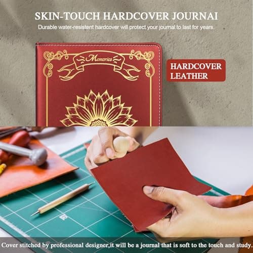 QDWXDEL Journal for Women,A5 Hardcover Leather Journal - 200 Pages Premium Paper Notebook,Sunflower Journal Notebook for School, Work (Sunflower Red) - Thumbnail 4