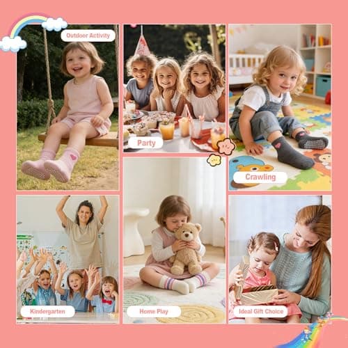 BISOUSOX Toddler Socks with Grips, Seamless Cotton Non-Slip Crew Baby Boy Girl Grippy Socks for 0-5T Walking, Crawling - Thumbnail 6