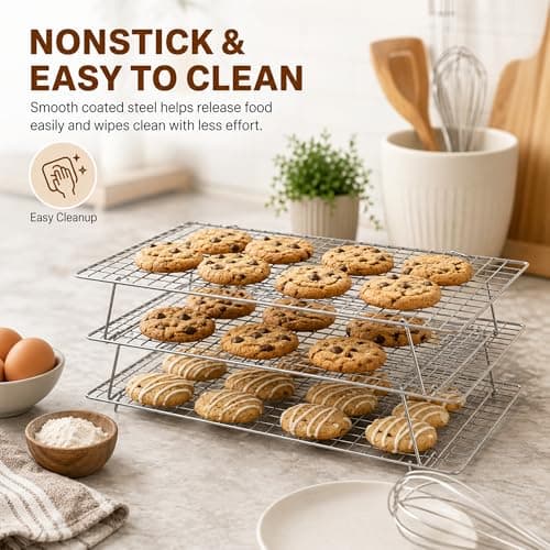 JINANJUNGU Cooling Rack, 3 Tier Stackable Cooling Racks for Cooking Baking Roasting, Multi-Level Collapsible Cookie Rack for Cakes, Oven Safe & Easy Clean (Silver, 3-Tier) - Thumbnail 5