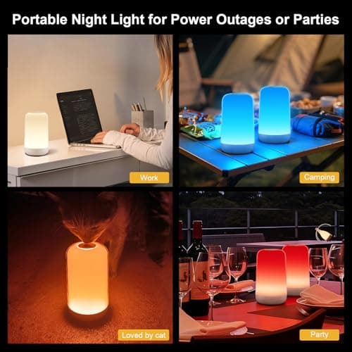 FRIDEKO HOME 2 Pack RGB Touch Bedside Lamp for Nightstand, 3 Color Temperatures Rechargeable Battery Night Light, Dimmable Mood Lighting for Bedroom Living Room Nursery, Breastfeeding, Kids, Adult - Thumbnail 6