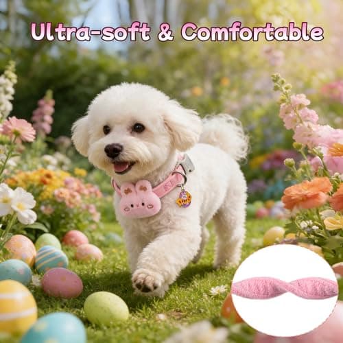 Cute Easter Dog Collar for Puppy Small Medium Large Dogs with Removable Bunny/Rabbit, Pink Girl Dog Collar for Easter, Birthday, Wedding, Daily Wear and Photoshoots (Easter, M: for Medium Dog) - Thumbnail 3