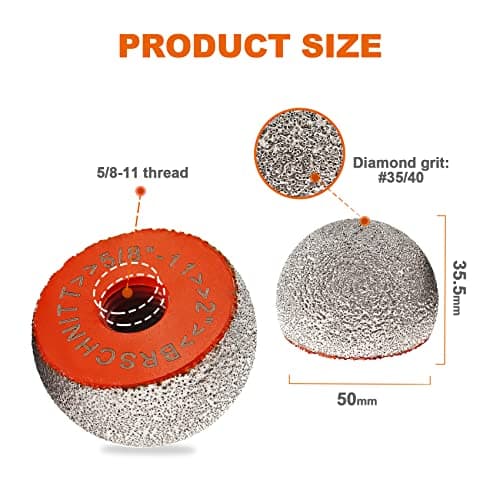 Spherical Diamond Grinding Bit - BRSCHNITT Grinding Trimming Wheel 5/8-11 Thread for Stone Flowerpots,Cobblestone,Granite,Marble Rock Planters Diamond Milling Carving DIY Handmade Cutter(50mm) - Thumbnail 2