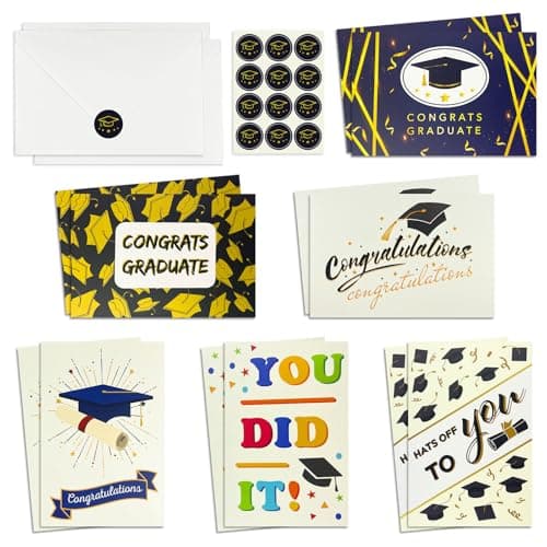 Oeyliz Graduation Cards Congratulations Card for Graduation 2026 Graduation Card Grad Greeting Cards with Envelopes and Stickers 6 Elegant Designs 12 Pack Grad Card for College High School Graduation - Image 1