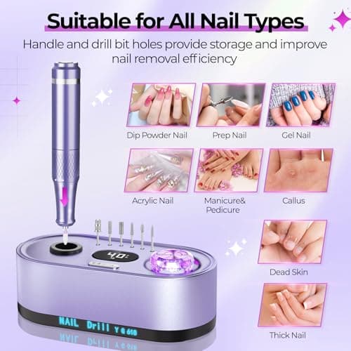 JOSGLOI Electric Nail Drill Professional: 40000RPM Electric Nail File Kit E File Nail Drill Machine with LCD Display for Acrylic Gel Nail, Manicure Pedicure Polishing Nail Grinder for Salon Home Use - Thumbnail 5